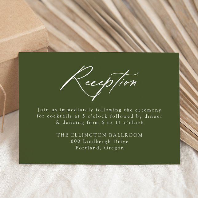 Elegant Calligraphy Olive Green Wedding Reception Enclosure Card (Creator Uploaded)