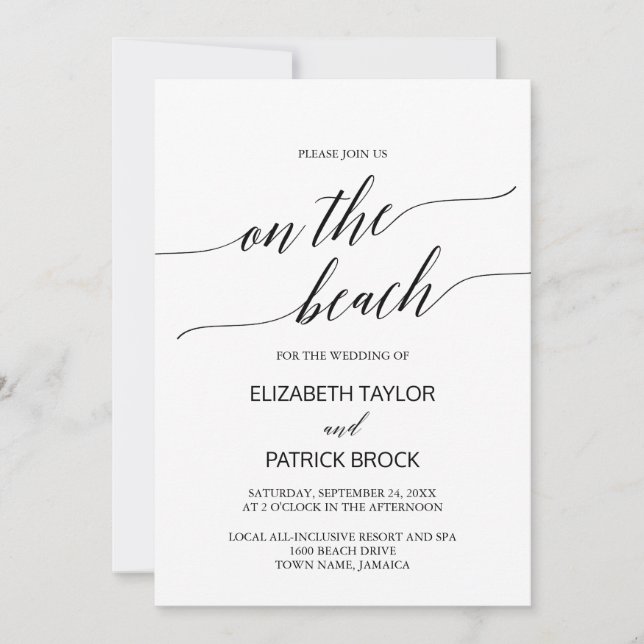 Elegant Calligraphy On The Beach Wedding Invitation (Front)