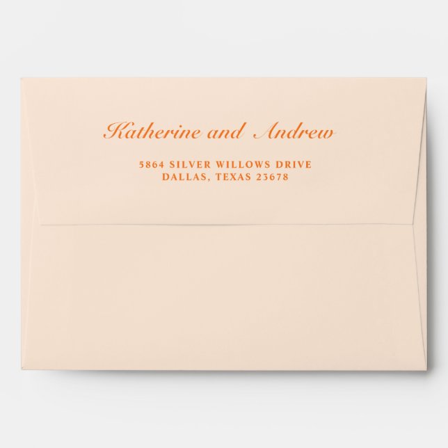 Elegant Calligraphy Orange Custom Name Wedding Envelope (Back (Top Flap))
