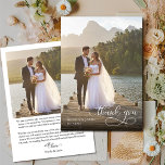 Elegant Calligraphy Overlay Simple 2 Wedding Photo Thank You Card<br><div class="desc">Wedding Photo thank you card with elegant calligraphy overlay and 2 photos. You can personalise with your names, wedding date and thank you message. Simple modern design in black and white and super easy to customise the background colour, if you wish to match your wedding colour palette or the font...</div>