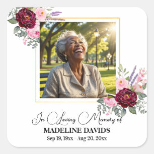 Elegant Calligraphy Peonies Funeral Square Sticker