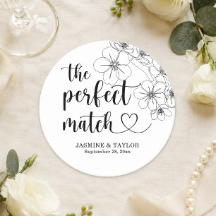 Elegant Calligraphy Perfect Match Wedding Round Paper Coaster