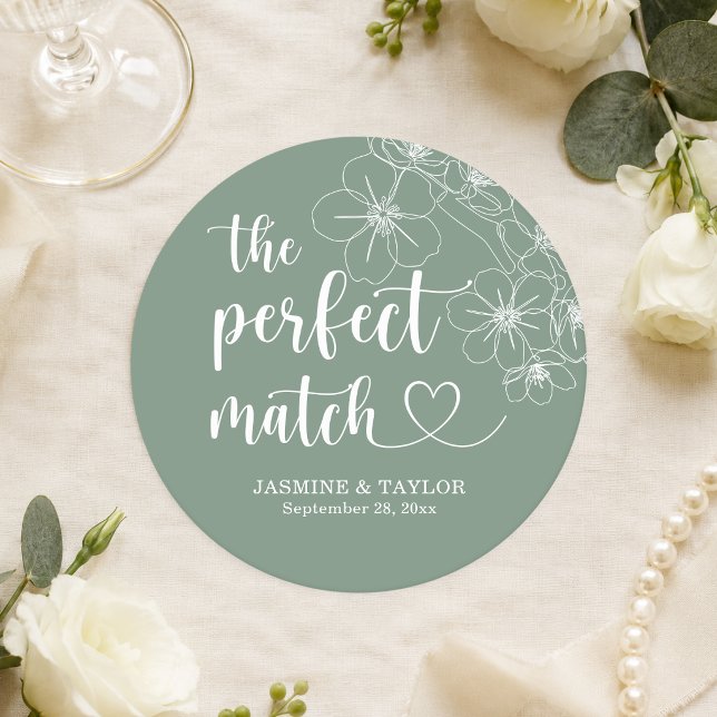 Elegant Calligraphy Perfect Match Wedding  Round Paper Coaster (Creator Uploaded)