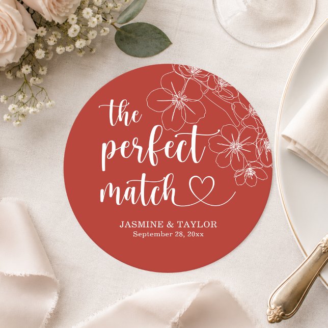 Elegant Calligraphy Perfect Match Wedding  Round Paper Coaster (Creator Uploaded)