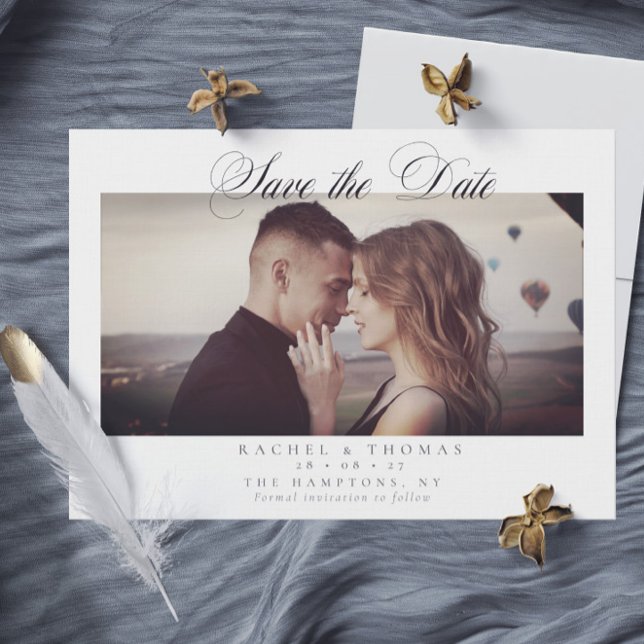 Elegant Calligraphy Photo Black White Wedding Save The Date (Elegant Calligraphy Photo Black White Wedding Save The Date)