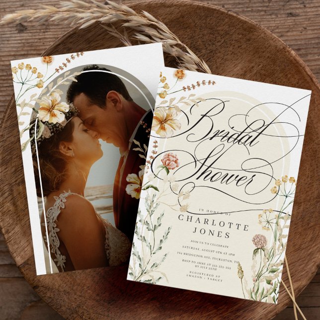 Elegant Calligraphy & Photo Bohemian Bridal Shower Invitation (Creator Uploaded)
