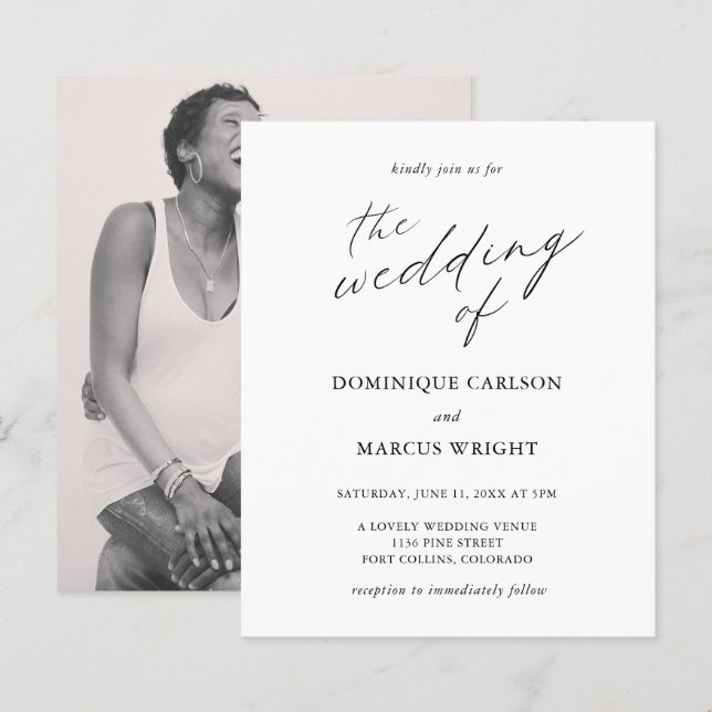 Elegant Calligraphy Photo Budget Wedding Invite (Front/Back)