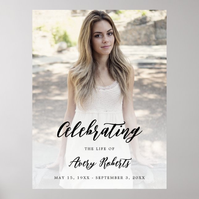 Elegant Calligraphy Photo Celebration of Life Sign (Front)