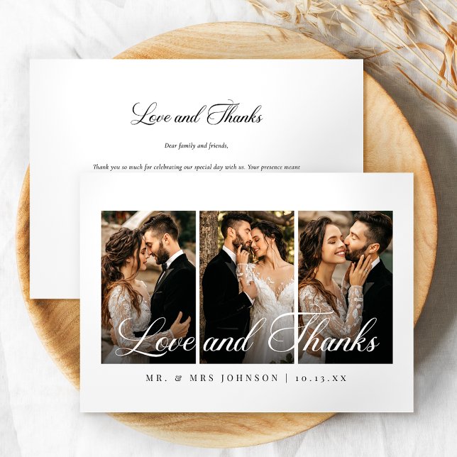 Elegant Calligraphy Photo Collage Wedding Thank You Card (Creator Uploaded)