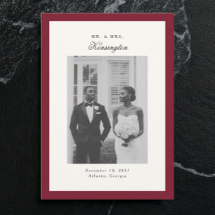 Elegant Calligraphy Photo Frame Red Wedding Announcement