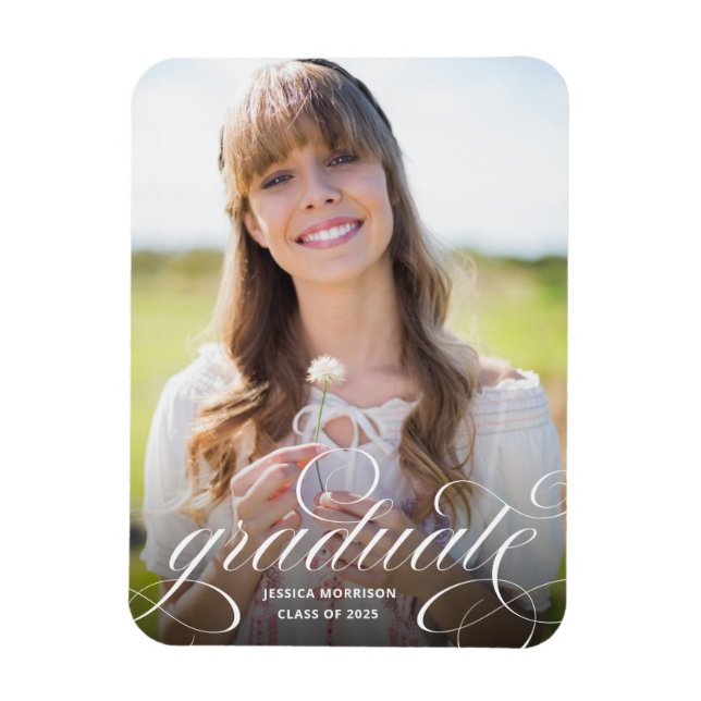 Elegant Calligraphy Photo Graduation Announcement Magnet (Vertical)