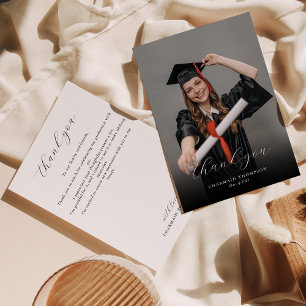 Elegant Calligraphy Photo Graduation Thank You Card