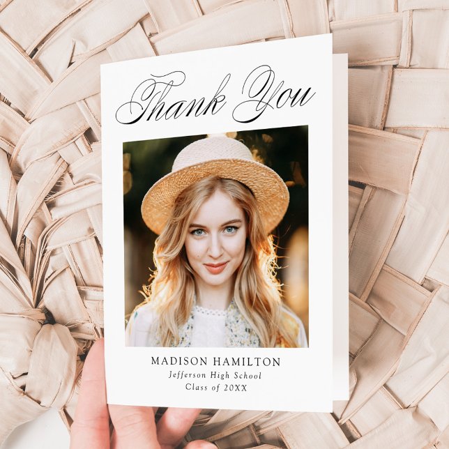 Elegant Calligraphy Photo Graduation Thank You Card (Creator Uploaded)