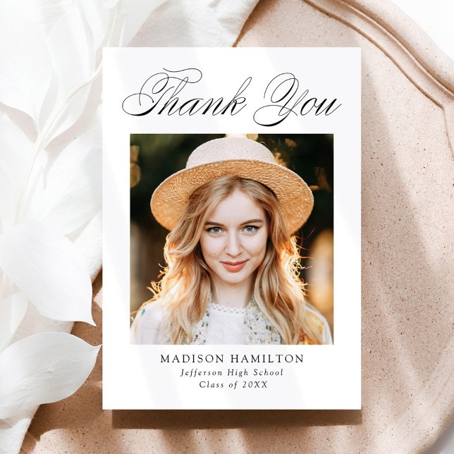 Elegant Calligraphy Photo Graduation Thank You Card (Creator Uploaded)