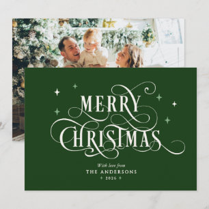 Elegant Calligraphy & Photo Merry Christmas Holiday Card