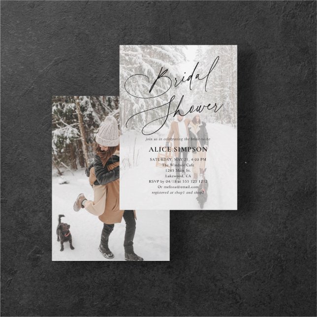 Elegant Calligraphy Photo Minimalist Bridal Shower Invitation (Creator Uploaded)