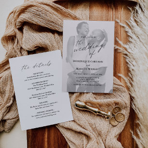 Elegant Calligraphy Photo Modern Wedding Invitation
