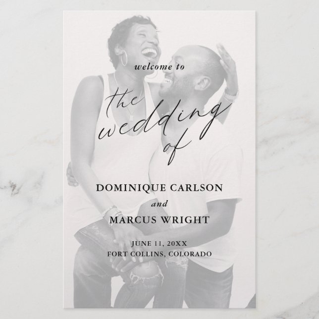 Elegant Calligraphy Photo Modern Wedding Program (Front)