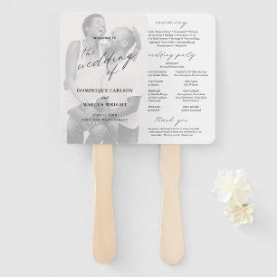 Elegant Calligraphy Photo Modern Wedding Program Hand Fan