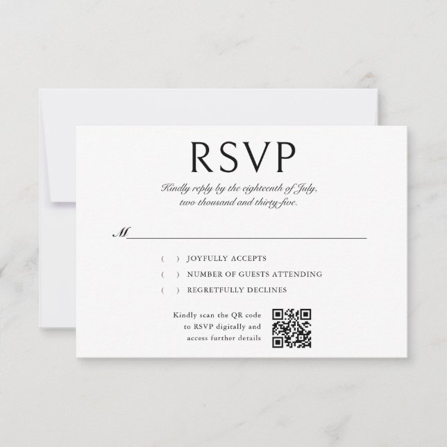 Elegant Calligraphy Photo QR Code Wedding RSVP (Front)