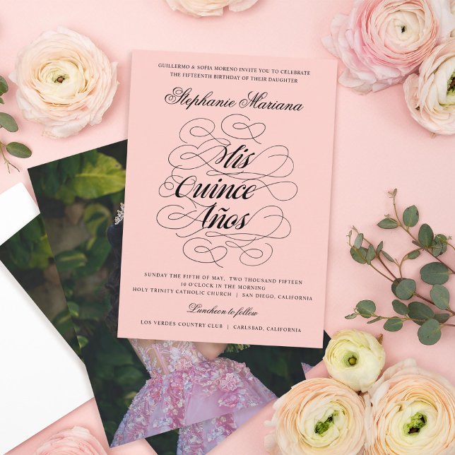 Elegant Calligraphy Photo Quinceañera Invitation (Creator Uploaded)
