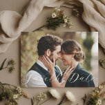 Elegant Calligraphy Photo Save the Date<br><div class="desc">Custom-designed wedding save the date card featuring simple design with elegant calligraphy.</div>