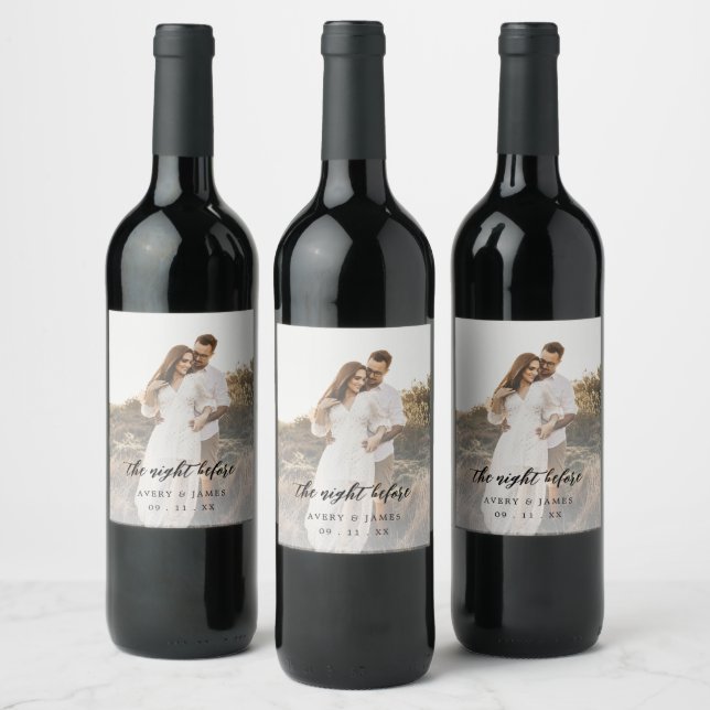 Elegant Calligraphy Photo The Night Before Wine Label (Bottles)