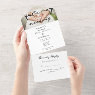 Elegant Calligraphy Photo Wedding  All In One Invitation