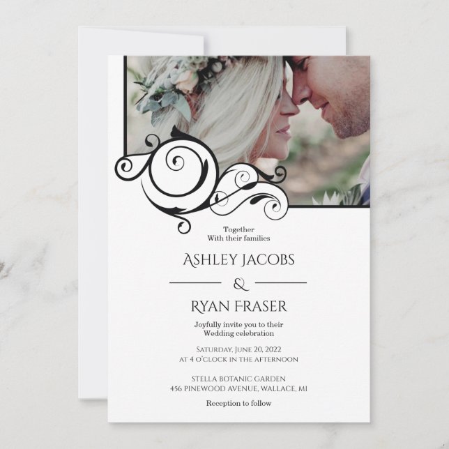 Elegant Calligraphy Photo Wedding Invitation (Front)