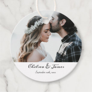 Elegant Calligraphy Photo Wedding Name Date Favour Tags