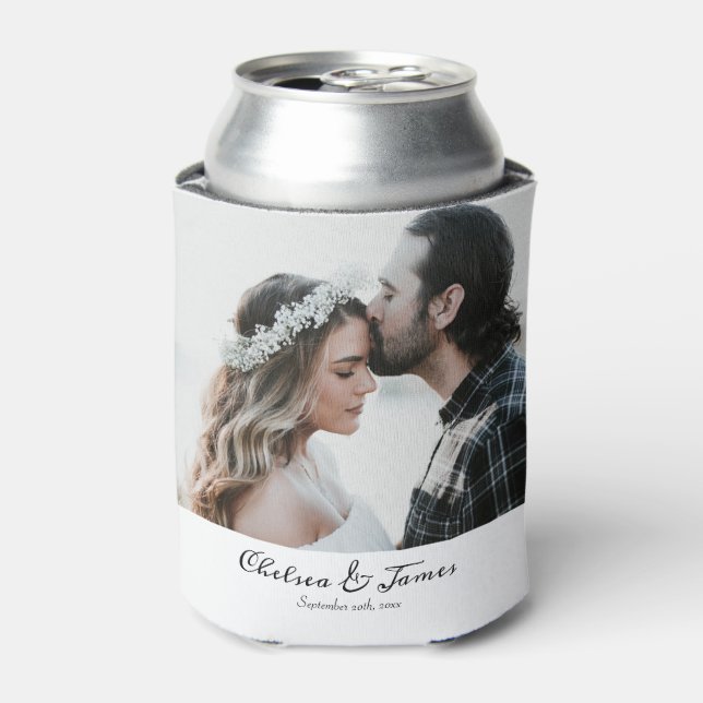 Elegant Calligraphy Photo Wedding Party  Can Cooler (Can Front)