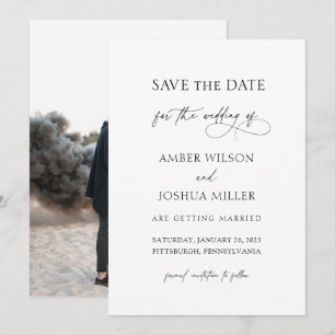 Elegant Calligraphy Photo Wedding Save the Date In Invitation