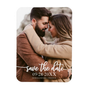 Elegant Calligraphy Photo Wedding Save The Date Magnet