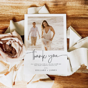 Elegant Calligraphy Photo Wedding Thank you card
