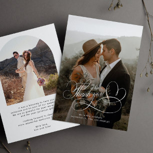 Elegant calligraphy photo wedding thank you card
