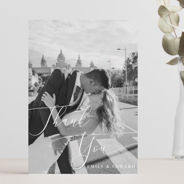Elegant Calligraphy Photo Wedding Thank You Card (Creator Uploaded)