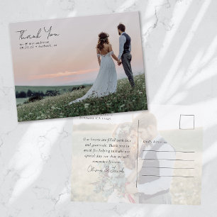 Elegant Calligraphy Photo Wedding Thank You Postcard