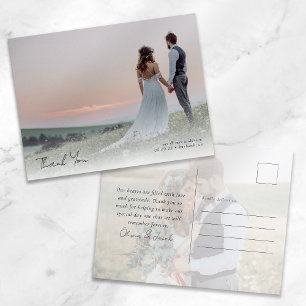 Elegant Calligraphy Photo Wedding Thank You Postcard