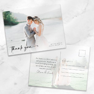 Elegant Calligraphy Photo Wedding Thank You Postcard