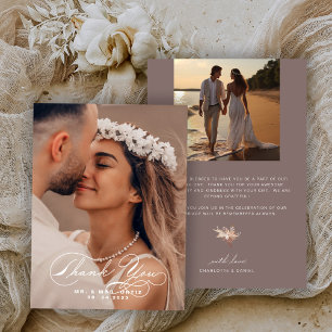 Elegant Calligraphy Photo Wedding Umber Colour Thank You Card