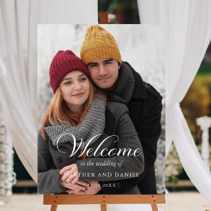Elegant Calligraphy Photo Wedding Welcome Acrylic Sign