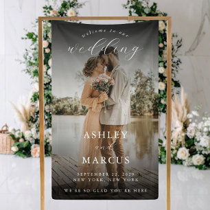 Elegant Calligraphy Photo Wedding Welcome Banner