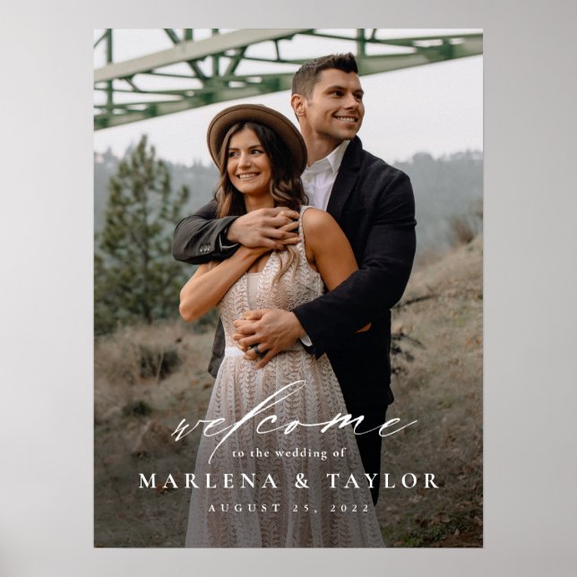 Elegant Calligraphy Photo Wedding Welcome Poster (Front)
