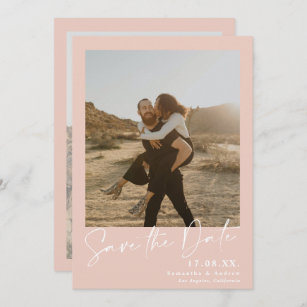 Elegant calligraphy pink 2 photos save the date