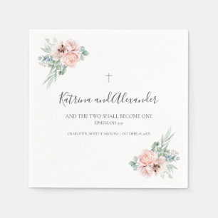 Elegant Calligraphy Pink Floral Wedding Cocktail Napkin
