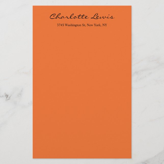 Elegant Calligraphy Plain Orange Legible Text Stationery (Front)