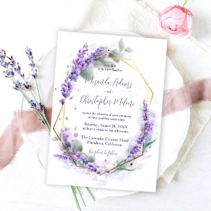 Elegant Calligraphy Purple Lavender Floral Wedding Invitation