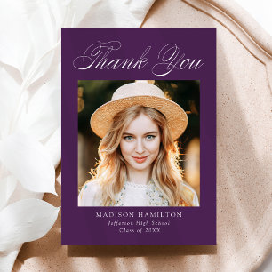 Elegant Calligraphy Purple Photo Graduation Thank You Card
