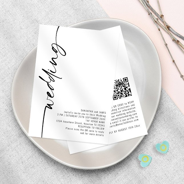 Elegant Calligraphy QR Code Any Colour Wedding  Invitation (Creator Uploaded)