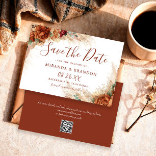 Elegant Calligraphy QR Code Floral Boho Wedding Save The Date